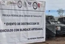 Destrucción de vehículos del crimen organizado en Reynosa
